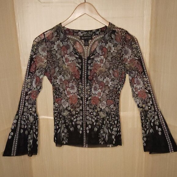 Inc International Concepts Petite Sheer  Bell Sleeve Floral Stretchy Top SP - Picture 1 of 7